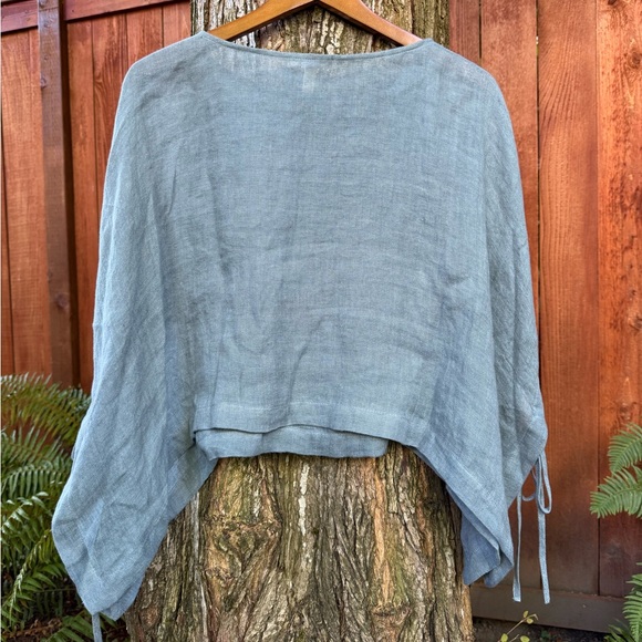 Eileen Fisher Linen Tie Ruana Blouse in Blue LIKE NEW - Picture 4 of 6